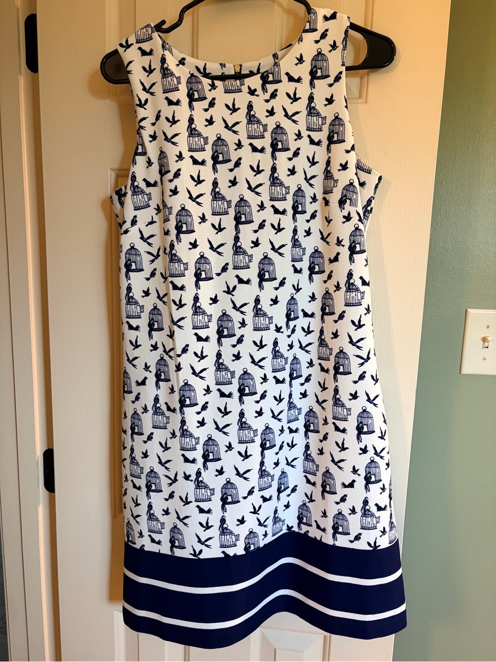Off-White & Navy Birdcage Print Dress